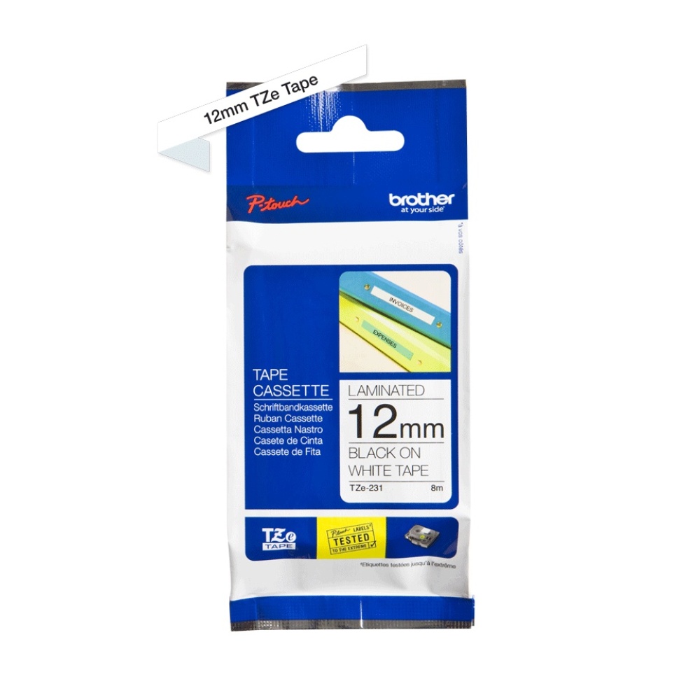 Cinta Brother TZE231 Negro en Blanco, 12mm x 8m SKU: TZE231