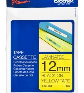 Cinta Brother TZE631 Negro en Amarillo, 12mm x 8m SKU: TZE631