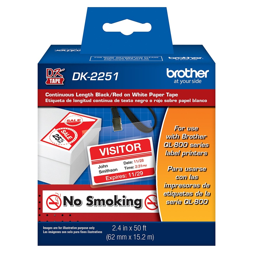 Cinta Brother DK-2251 Negro y Rojo sobre Blanco, 6.2cm x 15.2m DK2251