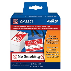 Cinta Brother DK-2251 Negro y Rojo sobre Blanco, 6.2cm x 15.2m DK2251