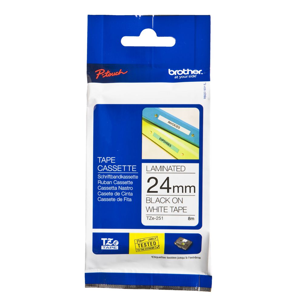 CINTA P/ROTULADORA BROTHER TZE251 24MM NEGRO/BLANCO