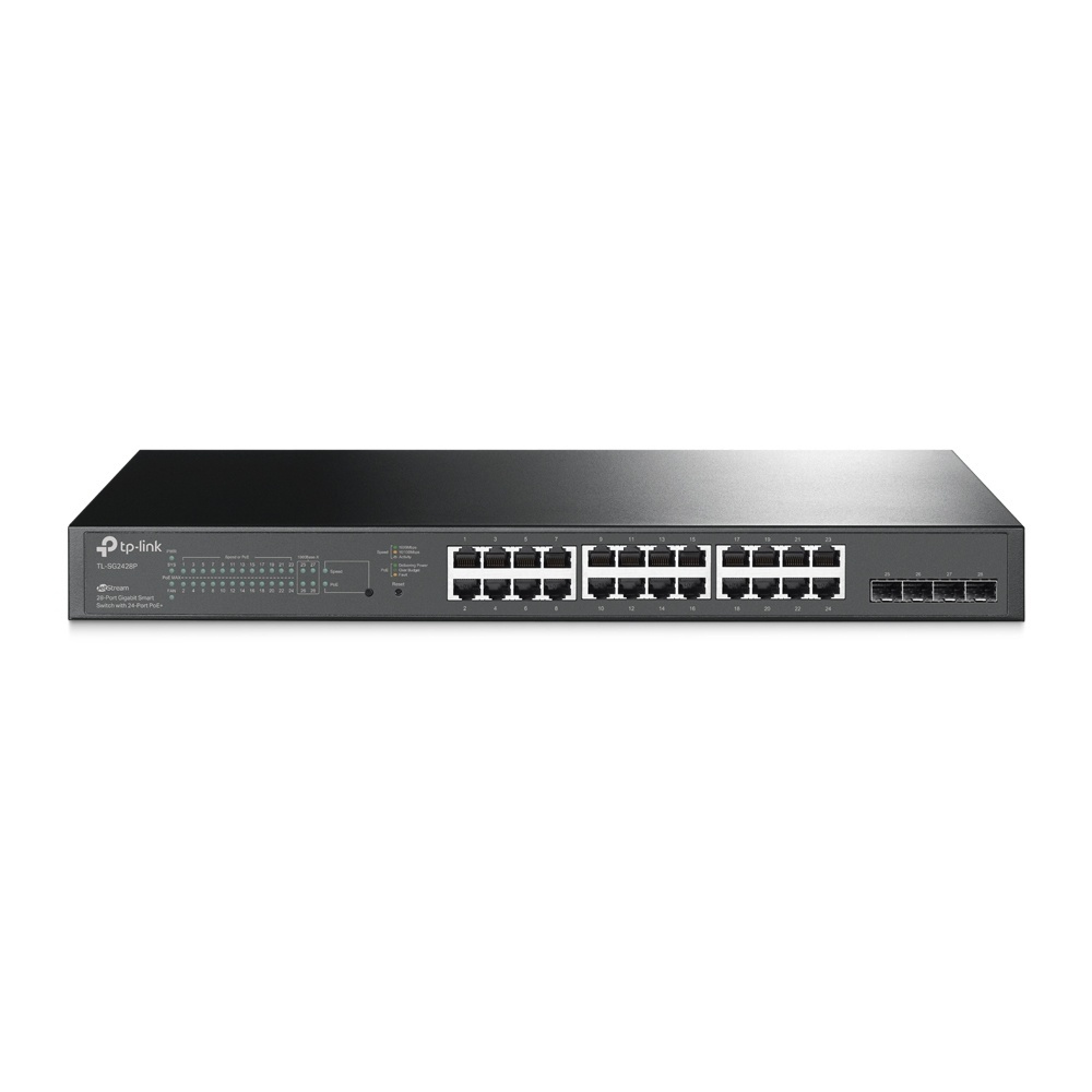 switch tp-link sg2428p vista frontal con puertos