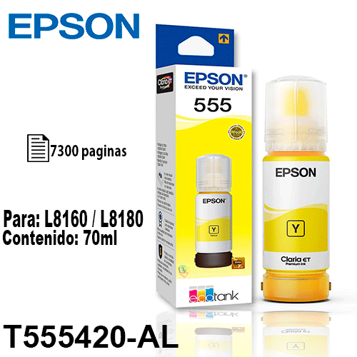 TINTA EPSON T555 AMATILLO T555420 AL PARA L8160 - BOTELLA EPSON T555420-AL AMARILLO P/L8160/L8180