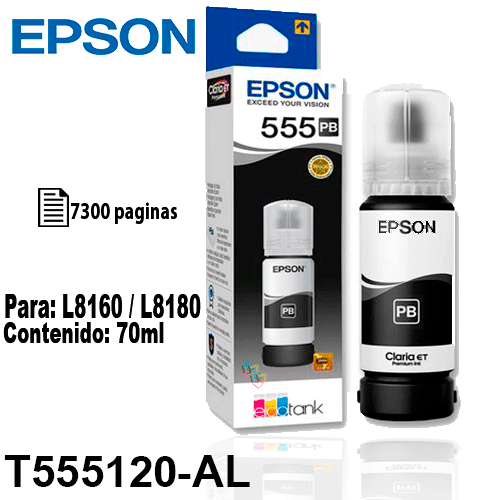 TINTA EPSON T555 NEGRO FOTO T555120 AL PARA L8160 - BOTELLA EPSON T555120-AL NEGRO FOTO P/L8160/L8180