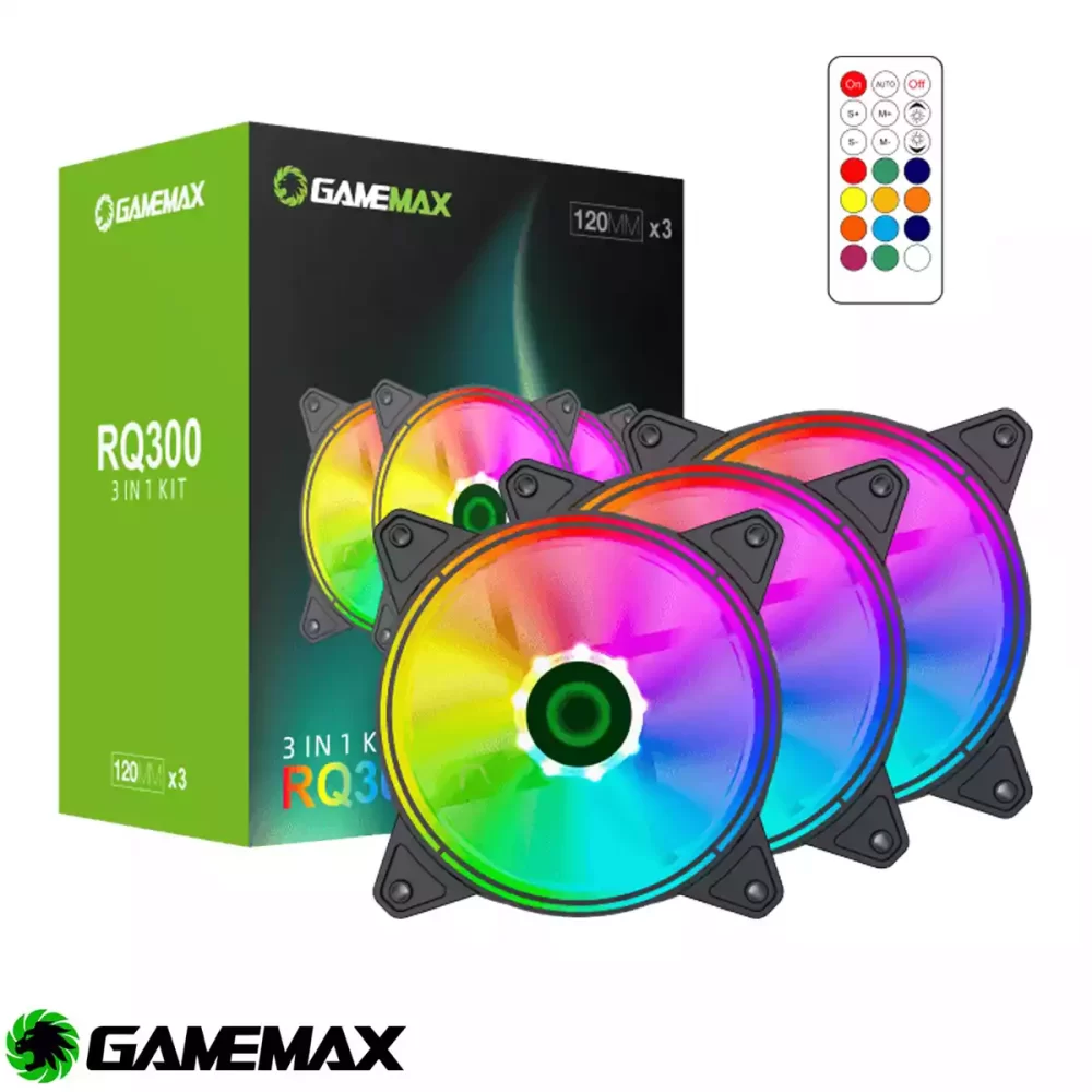 GAMEMAX RQ300 3 g 1000x1000 - KIT FAN COOLERS GAMEMAX RQ300 3 X FANS ARGB 12CM