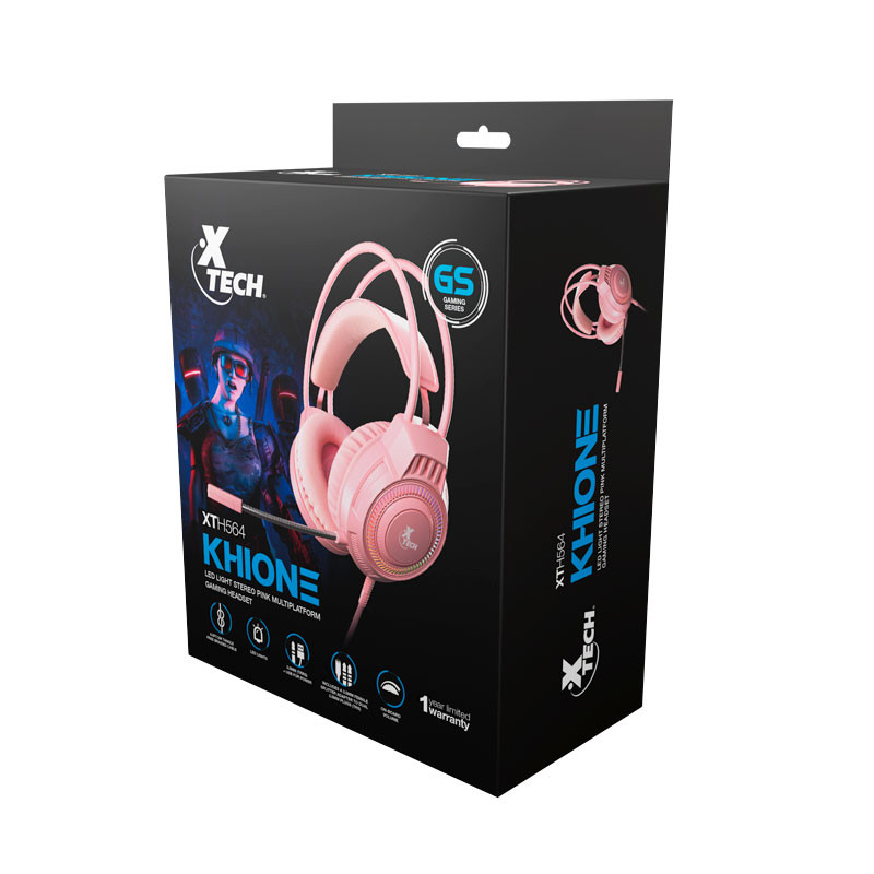 auriculares con iluminacion led khione xth 564 xtech - AURICULAR + MICROFONO X-TECH KHI GAMING ESTÉREO/USB ROSA