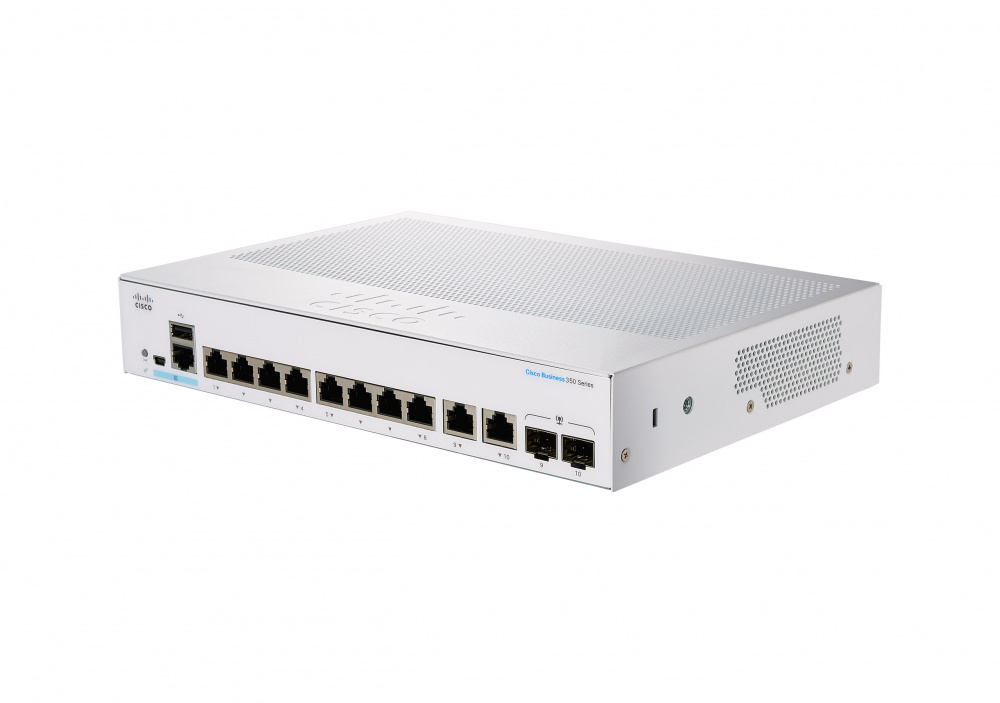 C CISCO CBS350 8T E 2G NA f3c478 - Switch Cisco Gigabit Ethernet 350 Series, 8 Puertos 10/100/1000Mbps + 2 Puertos Combo SFP, 20 Gbit/s, 16.000 Entradas – Administrable SKU:  CBS350-8T-E-2G-AR