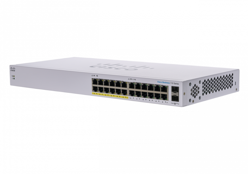 C CISCO CBS110 24PP NA d2440f - Switch Cisco Gigabit Ethernet Business 110, 24 Puertos 10/100/1000Mbps (12x PoE) + 2 Puertos SFP