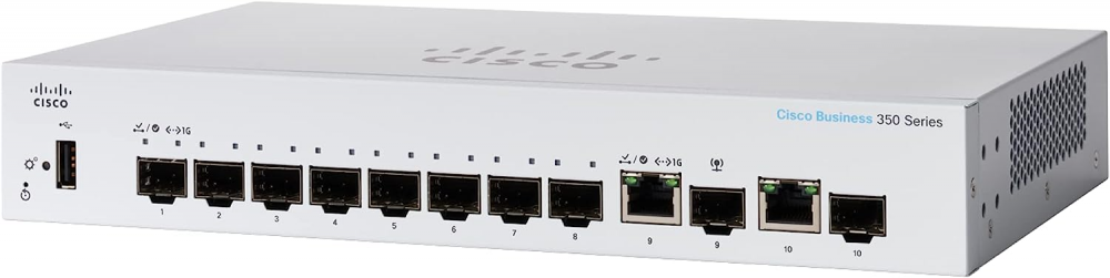 C CISCO CBS350 8S E 2G NA d1a748 - Switch Cisco Gigabit Ethernet Business 350, 8 Puertos SFP PoE 10/100/1000 + 2 Puertos Gigabit