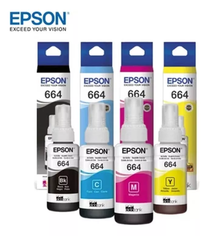 BOTELLA EPSON T664 F - BOTELLAS EPSON T664 BUNDLE X 4 COLORES B/C/M/Y