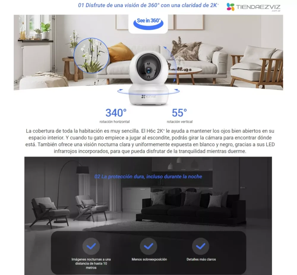CAMARA IP 2MP EZVIZ H6C 4MM 360 INTERIOR - Imagen 3