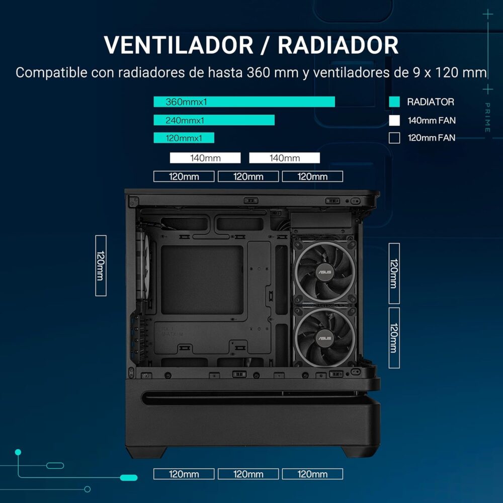 GABINETE ASUS PRIME AP202 TG ARGB BLACK V TEMPLADO - Imagen 15