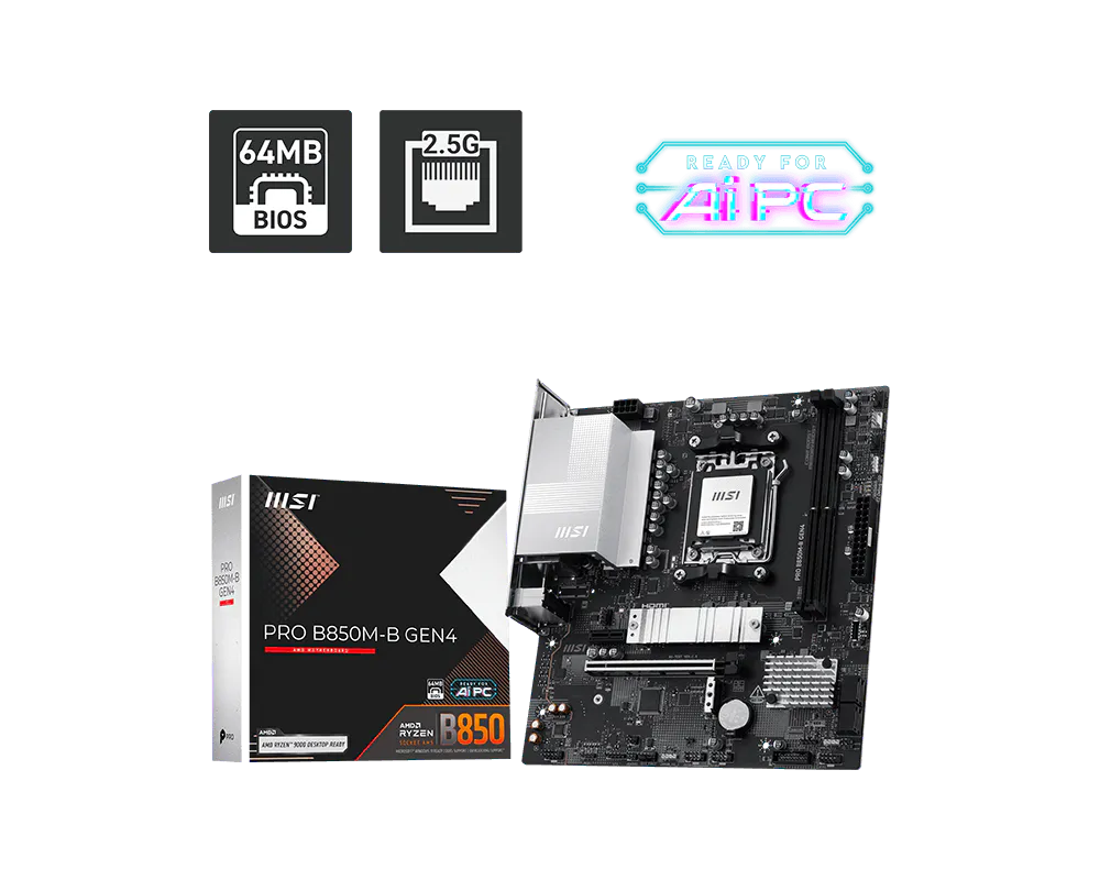 product_1756881529e7378e3fa003b9738a779d36eae57006 Motherboard MSI B850M-B AM5 DDR5 M-ATX - Imagen 1